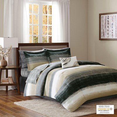 Madison Park Essentials Saben Comforter Set with Cotton Bed Sheets in Taupe, Queen MPE10-165