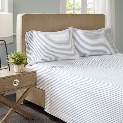 Madison Park Essentials Chambray Sheet Set in Grey Stripe, Full MPE20-584