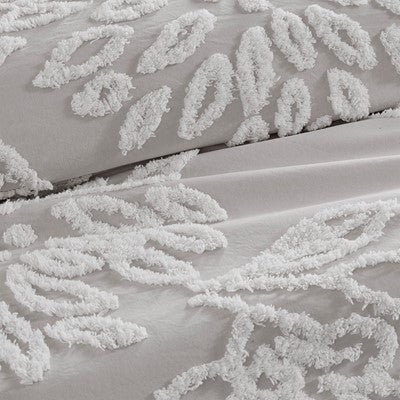 Madison Park Veronica 3 Piece Tufted Cotton Chenille Floral Comforter Set in Grey / White, Full / Queen MP10-6392
