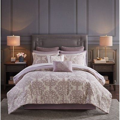 Madison Park Essentials Madeline Jacquard Comforter Set with 2 Bed Sheet Sets in Purple, Cal King MPE10-794