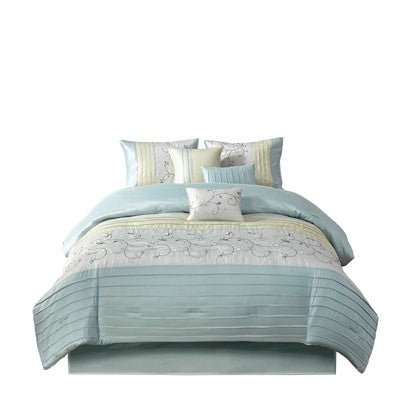 Madison Park Serene Embroidered 7 Piece Comforter Set in Aqua, Queen MP10-4190