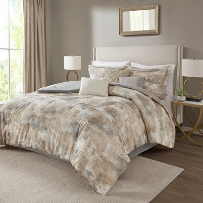 Madison Park Beacon 7 Piece Textured Cotton Blend Comforter Set in Gray, Cal King MP10-7384