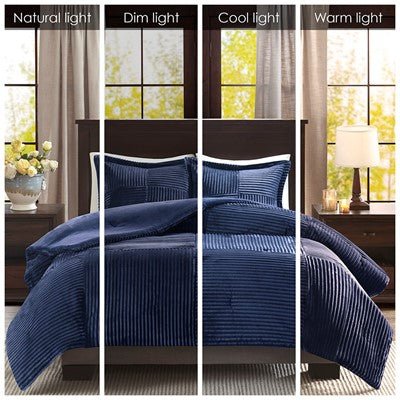 Madison Park Parker Corduroy Plush Comforter Mini Set in Navy, Twin BASI10-0423