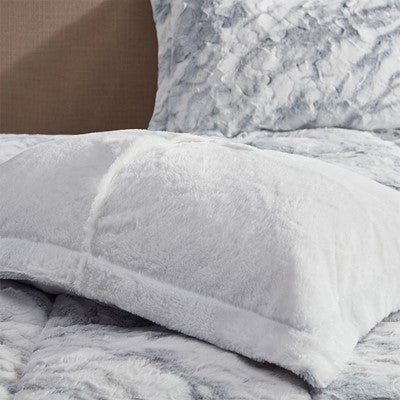 Madison Park Lana Marble Faux Fur Comforter Set in Grey / Blue, Queen MP10-6570