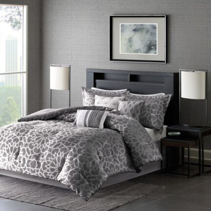 Madison Park Carlow 7 Piece Comforter Set in Grey, Queen MP10-2373