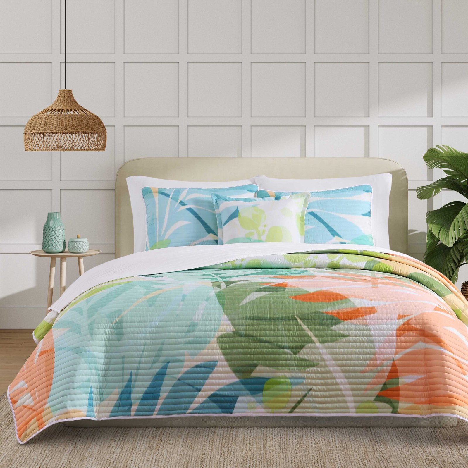 TikiGreen3PieceQuiltSet-1